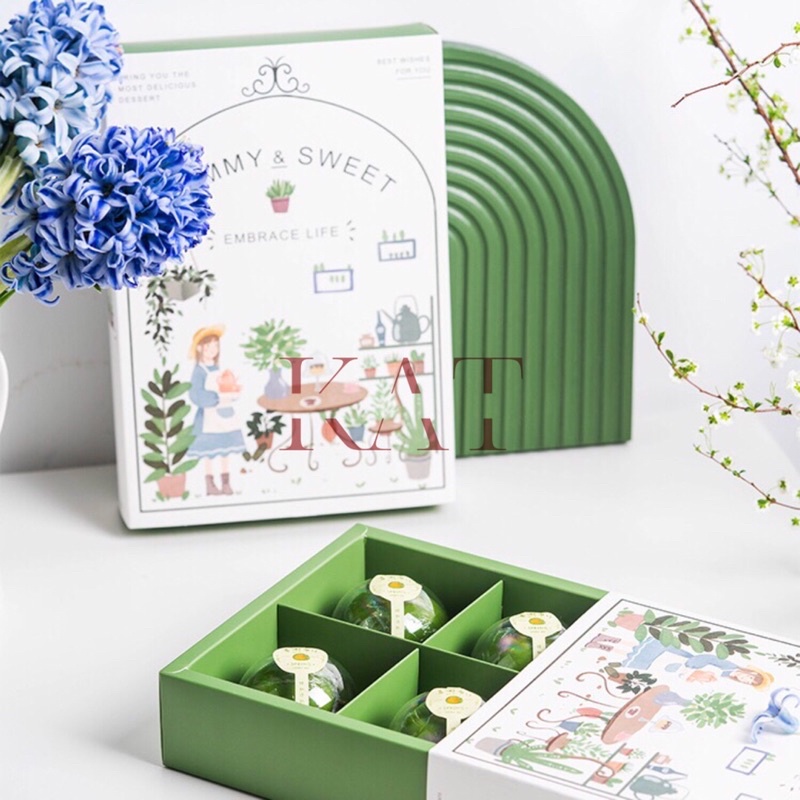 Hộp Đựng Bánh Kẹo / Bánh Trung Thu 6 Ngăn Kèm Túi Giấy - KAT Official Store