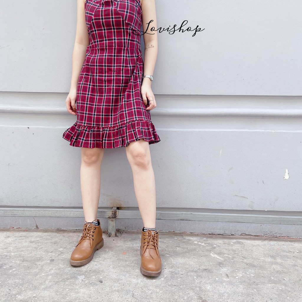 Đầm 2 dây caro Mariko dress- kẻ ô đỏ