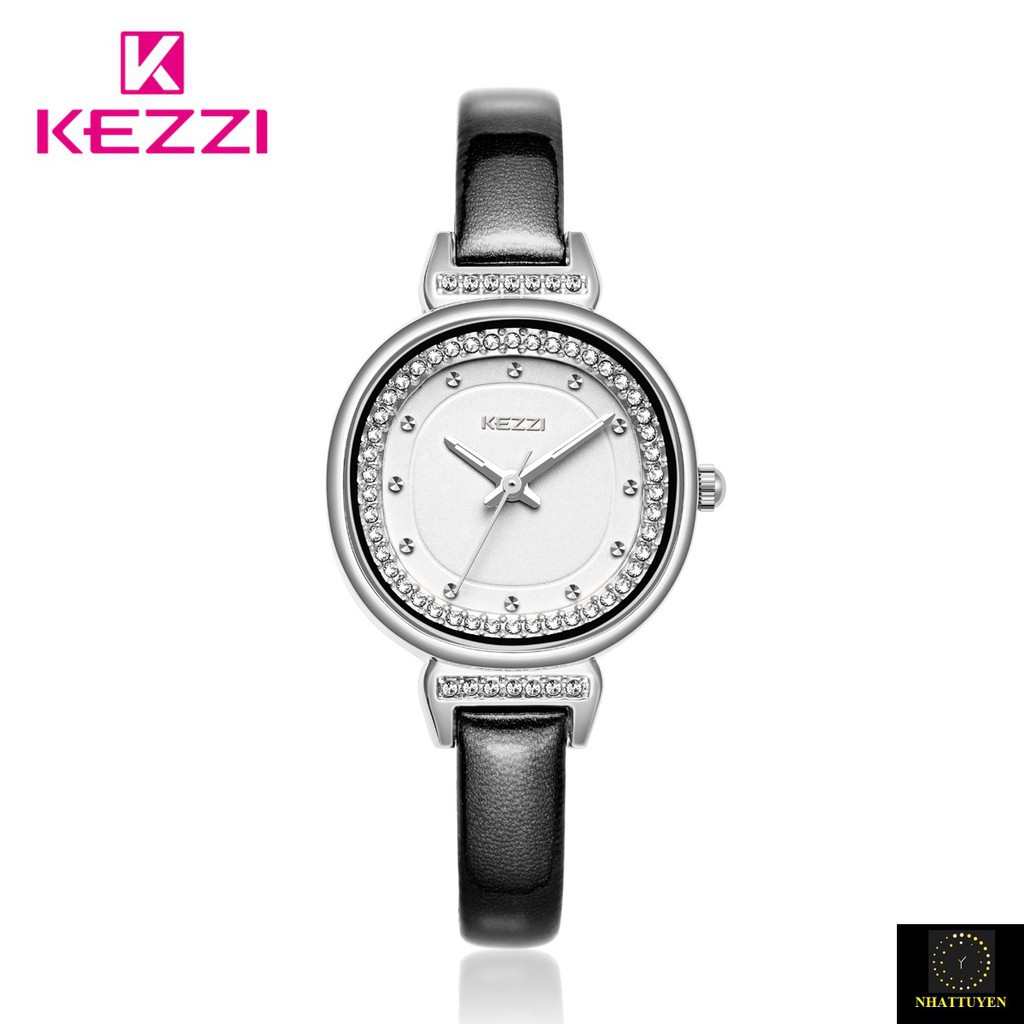 [ xả kho ] ĐỒNG HỒ NỮ KEZZI 1708, DÂY DA CAO CẤP, MẶT ĐÍNH DÁ