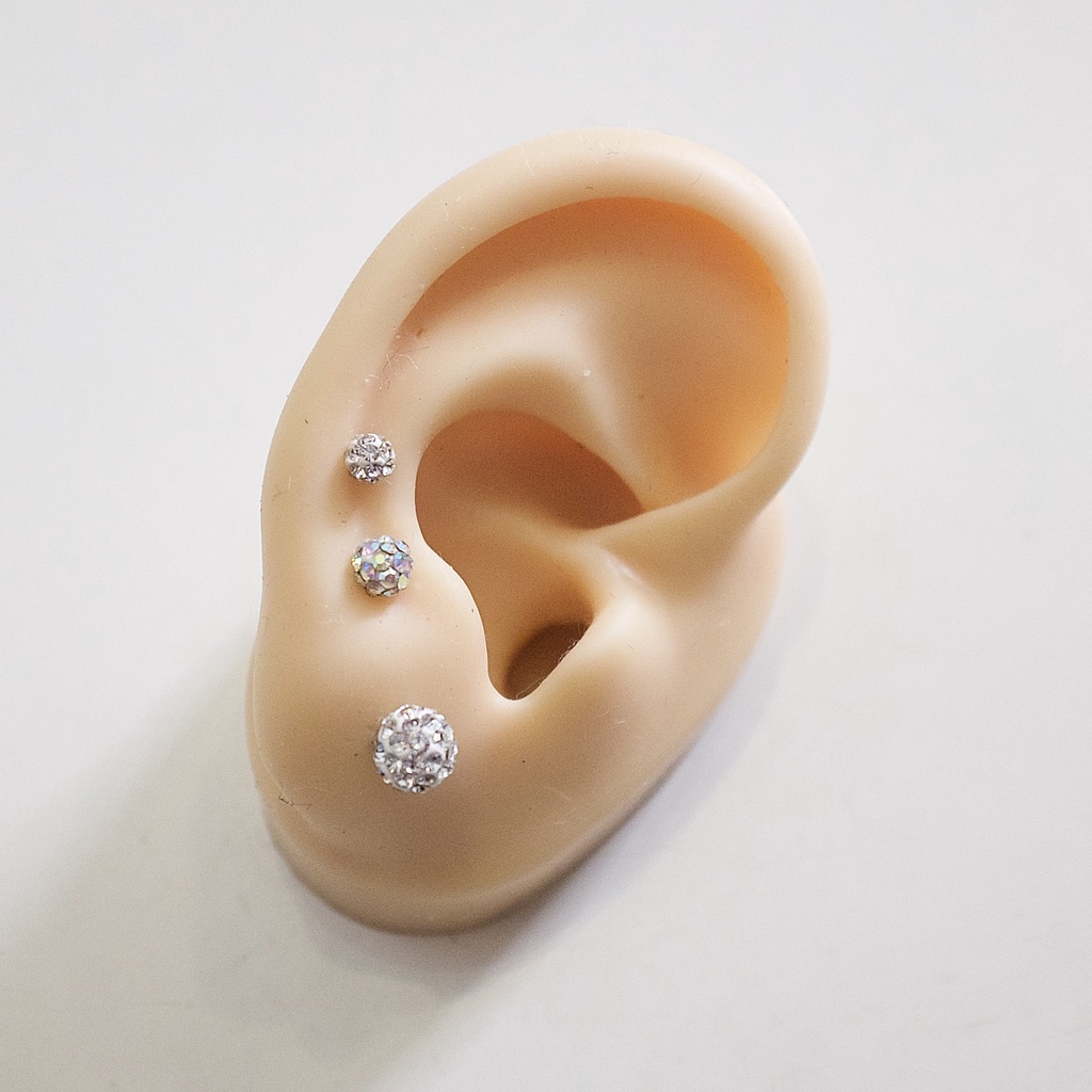 [1 Chiếc] Khuyên Tai Titan Unisex Đá Nhuyễn Màu Trắng Zircon Bi Tròn  Không Gỉ Sét Không Ngứa Bông Tai Julies Box 66