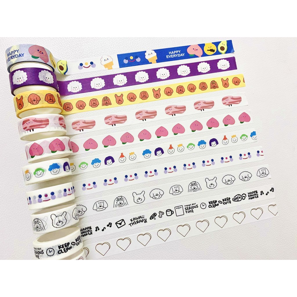 [20 mẫu] Cuộn Washi Tape Style Hàn Quốc - Băng Dính Hoạ Tiết Trang Trí Sổ Bullet Journal