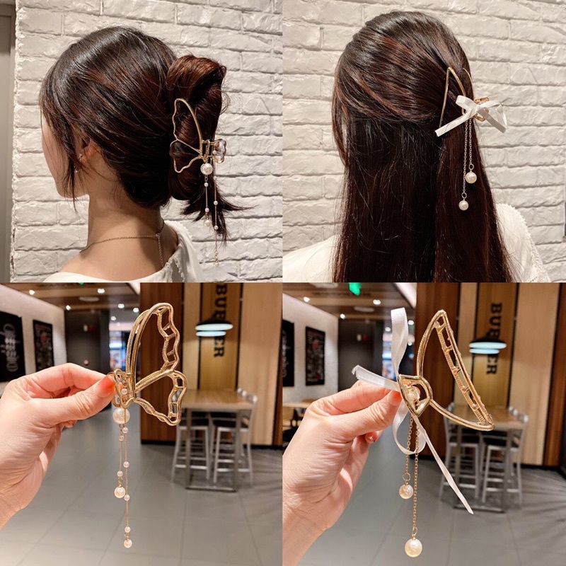 Kẹp tóc kim loại hình nơ búi tóc càng cua, phụ kiện tóc cho nữ bé gái trang điểm làm đẹp dự tiệc (Mã KT)