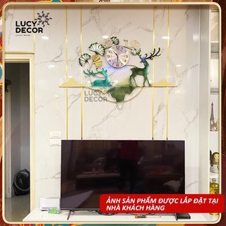 Đồng hồ treo tường lá Gingko Ngân Hạnh hươu decor cỡ lớn trang trí phòng sang trọng phong cách Châu Âu mã C1029
