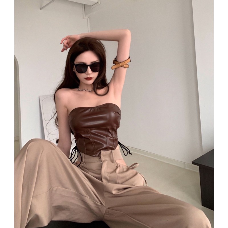 Áo corset da PU cột eo