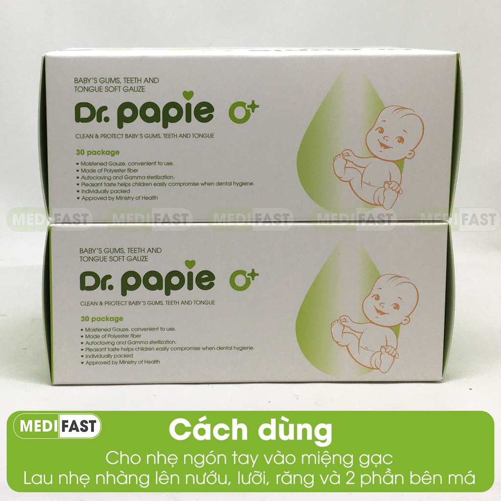 Gạc răng miệng Dr Papie - Khăn lau răng, rơ lưỡi và vệ sinh răng miệng, nướu, tưa lưỡi cho bé từ sơ sinh