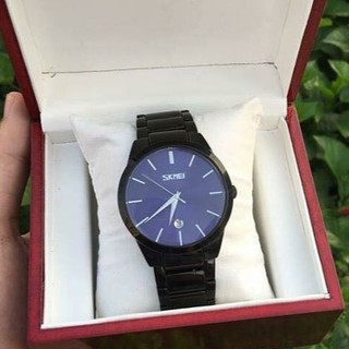 Đồng hồ nam SKMEI khung thép đen lịch lãm sang trọng mẫu hot chống nước  - Tặng vòng tay tỳ hưu