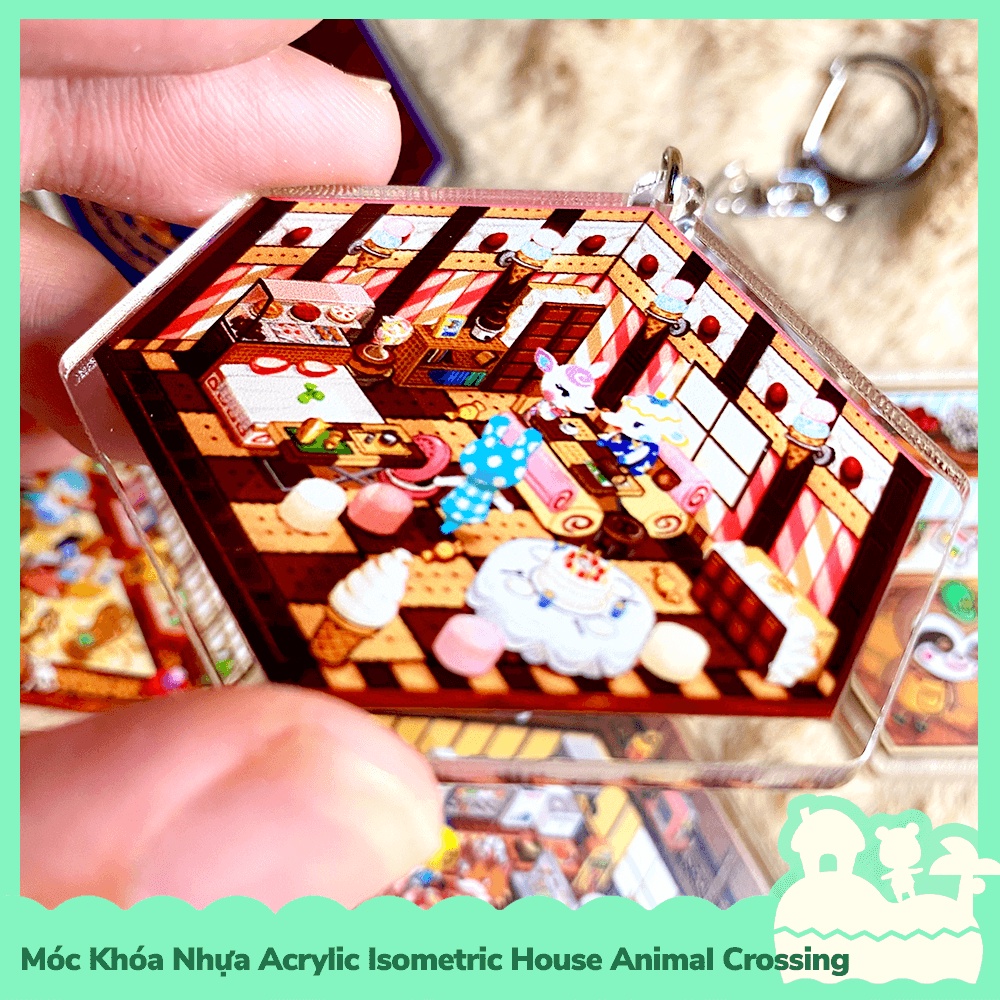 [Sẵn VN - NowShip] Móc Khóa Keychain Acrylic Nhựa Trong Isometric Nhân Vật Game Animal Crossing Horizons Inside Happy