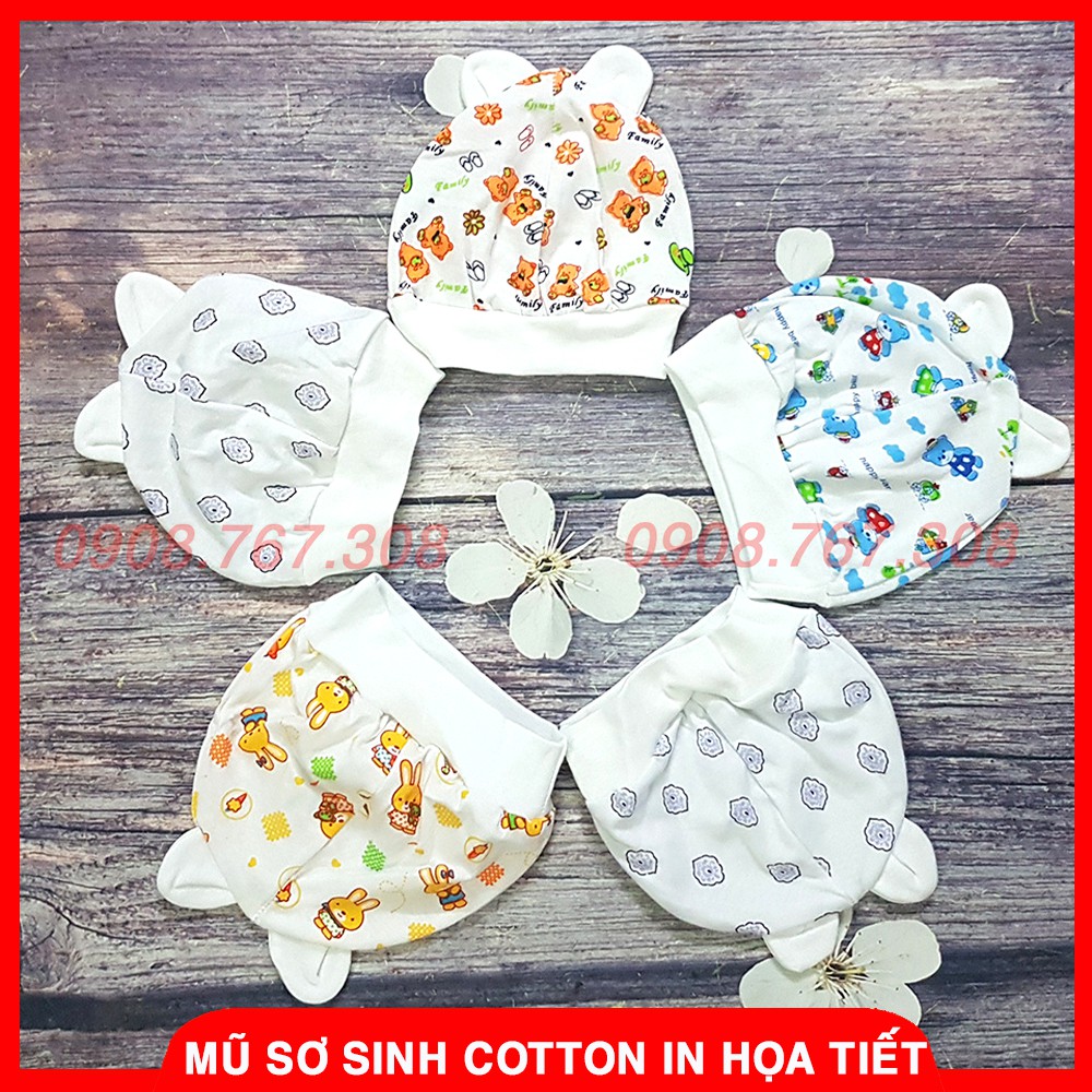 Mũ Chụp Sơ Sinh In Hình Hoa Cotton Mỏng Thoáng Mát - SP000600