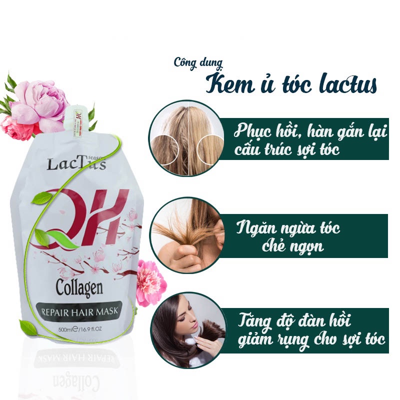 Kem ủ tóc Lactus season giảm gãy rụng phục hồi hư tổn chống xơ rối và tăng cường độ ẩm hấp tóc lactus season 500ml CT71