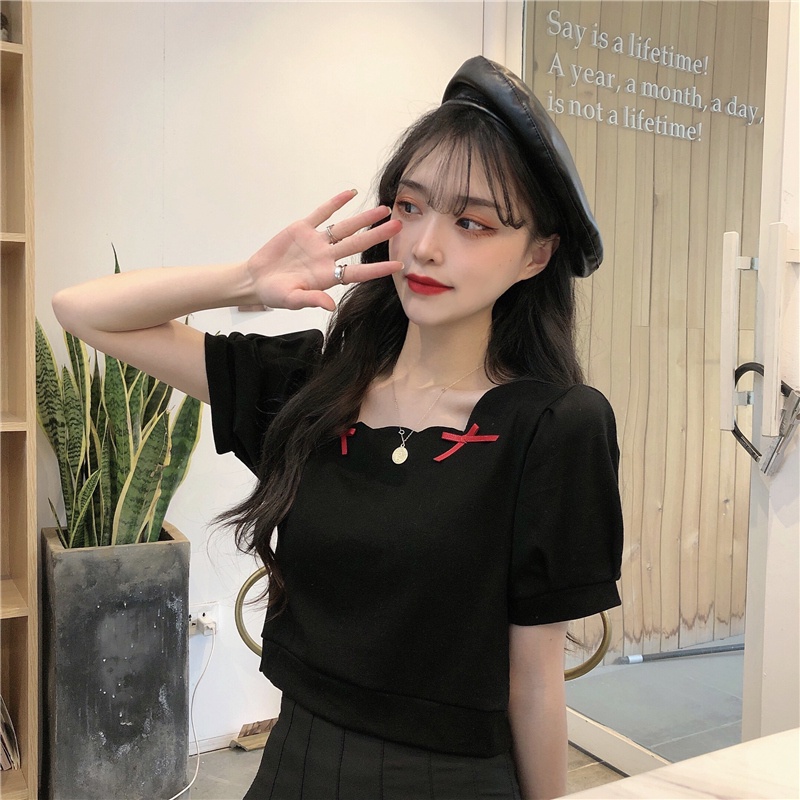 Áo thun ZHELIHANGFEI tay ngắn cổ vuông dáng rộng đơn giản thời trang mùa hè 2022 dành cho nữ