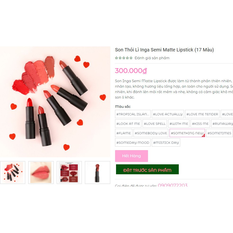 Son lì Inga Semi Matte Lipstick (Hàn Quốc)