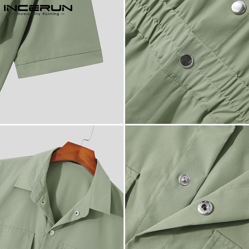 Áo liền quần INCERUN co giãn tay ngắn với 3 màu thời trang tùy chọn cho nam