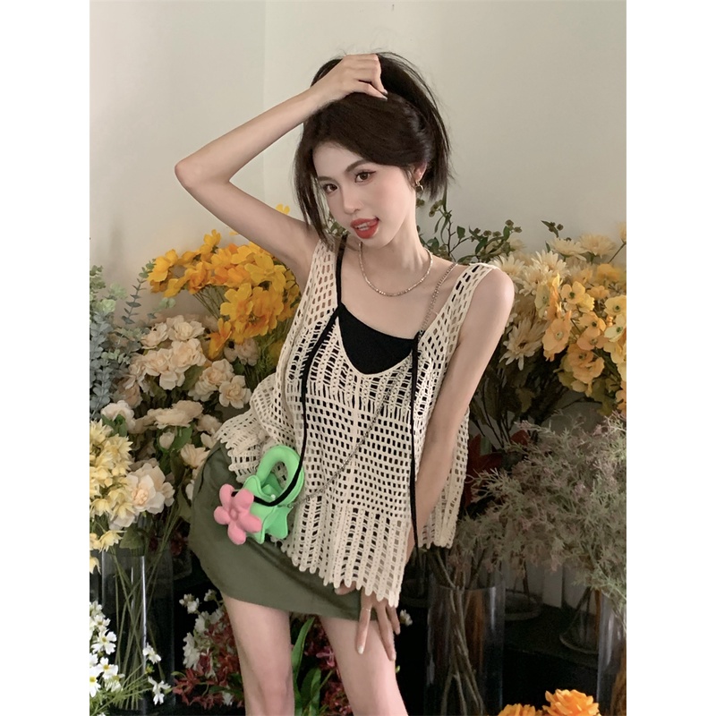 HUANG YOYO Áo Len Nữ Cộc Tay Cổ Tròn Thời Trang Hàn