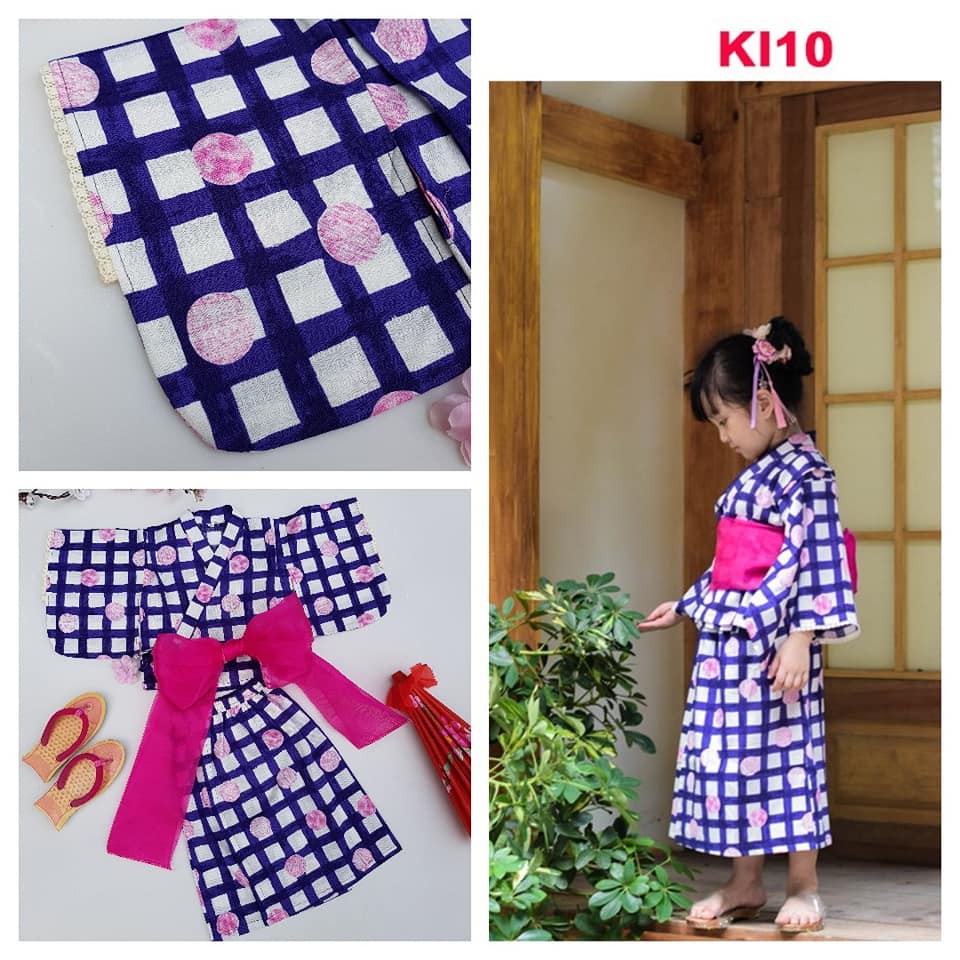 Kimono Trẻ Em Ô Vuông Xanh KI10