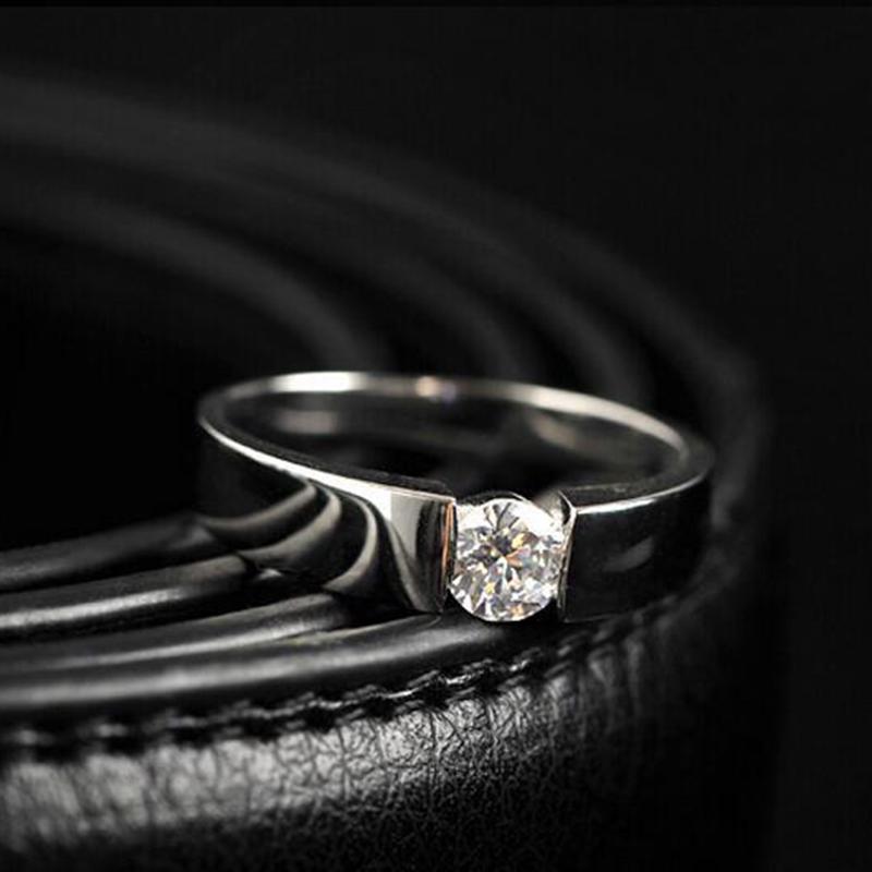 Nhẫn cưới nam bản 5mm mạ bạc đính hột xoàn