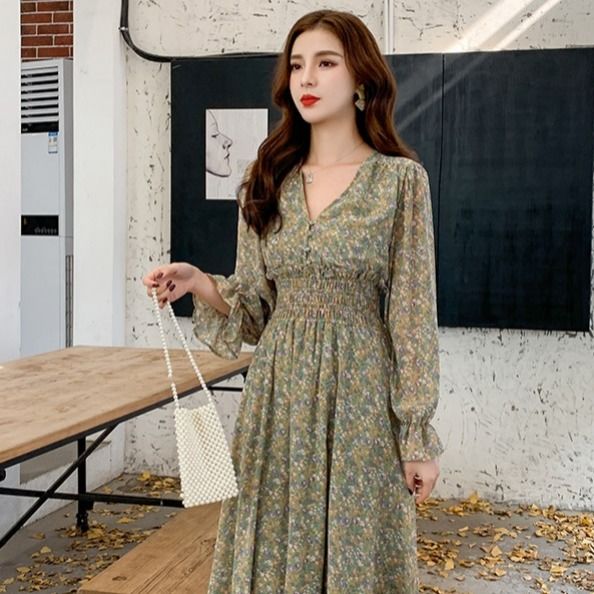 Đầm voan dài tay thời trang thanh lịch có size S-3XL dành cho nữ