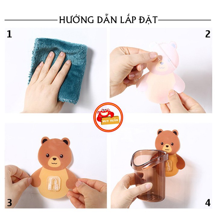 Cốc cắm bàn chải kem đánh răng dán tường hình gấu (CG02)