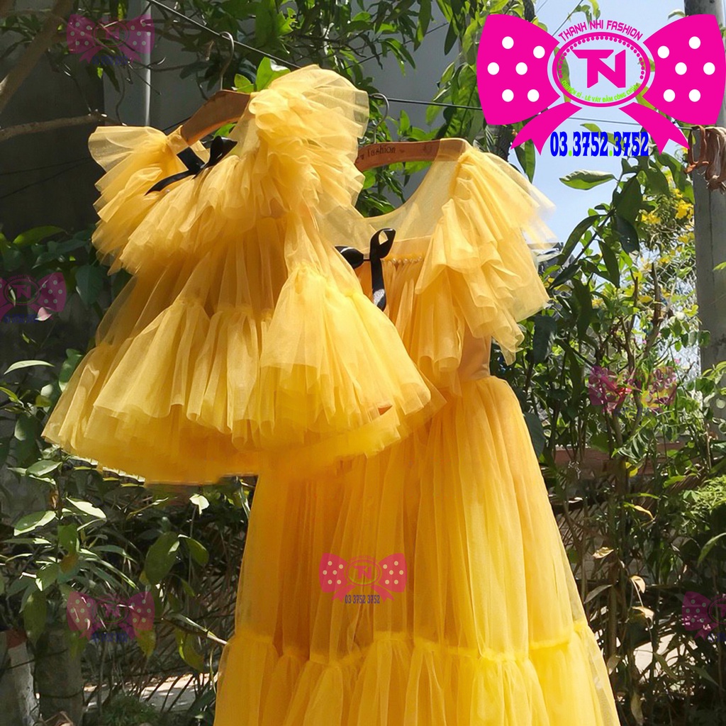 Váy bé gái vai Cánh Tiên cho cả mẹ và bé vàng lấp lánh  - Váy Công Chúa TN342022003