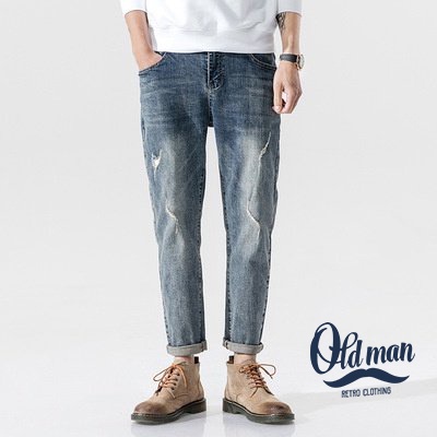 Quần Jean Rách Nam Mùa Hè, Co Giãn Phù Hợp Cho Nam Giới, Dáng Baggy, Style Hàn Quốc OLDMAN