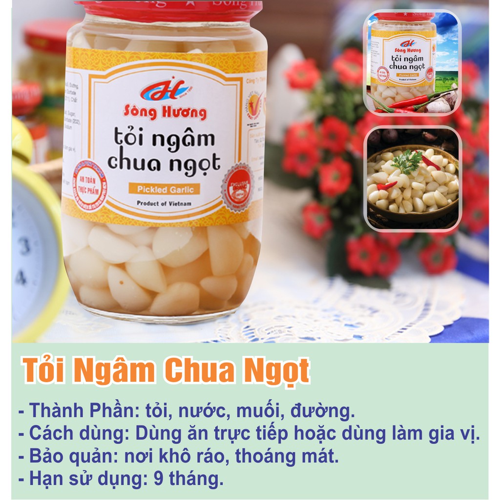 Combo 1 Hũ Tỏi Ngâm Chua Ngọt 370g + 1 Hũ Ớt Trái Ngâm Chua Ngọt 350g Sông Hương Foods