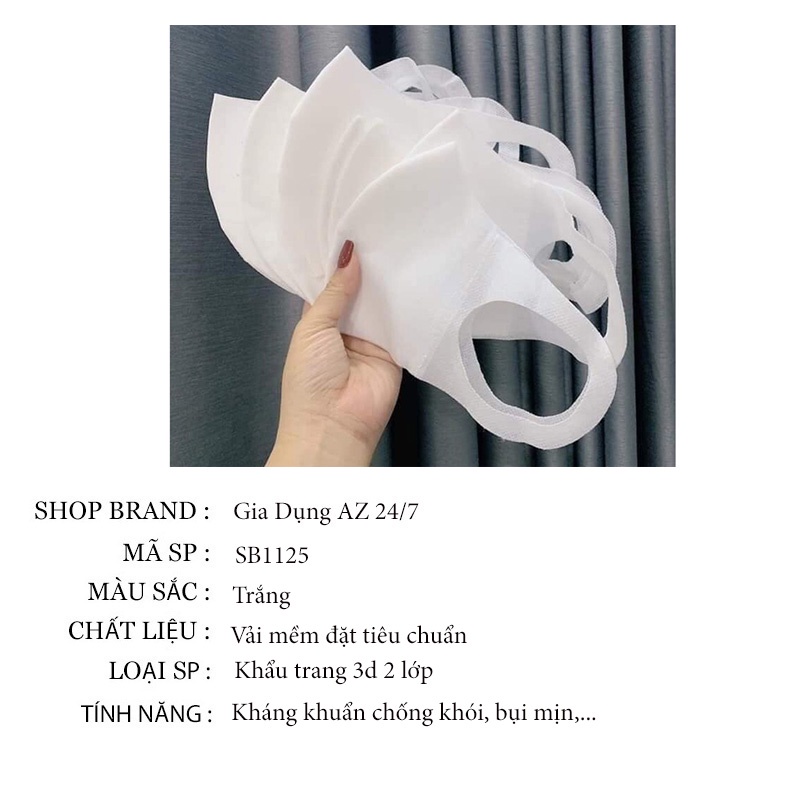 Khẩu trang y tế 3d 2 lớp dặn kháng khuẩn chống bụi mịn combo 10 khẩu trang đạt chuẩn SB1125