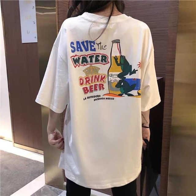 Áo thun tay lỡ save water đen trắng oversize unisex tay lỡ form rộng cotton nam nữ DƯ TÚ LỆ