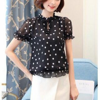 ÁO SƠ MI NỮ CHẤM BI BO LAI CAO CẤP