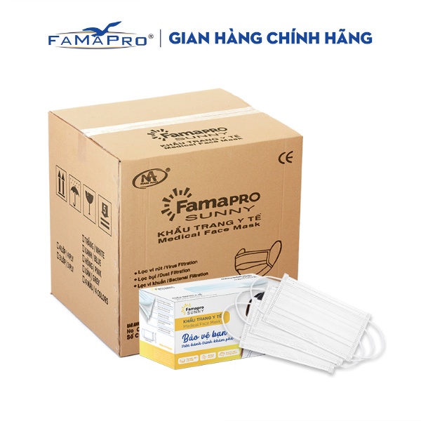 [FAMAPRO - SUNNY- THÙNG 50 HỘP] Khẩu trang y tế cao cấp kháng khuẩn 4 lớp Famapro Sunny (50 cái/hộp)