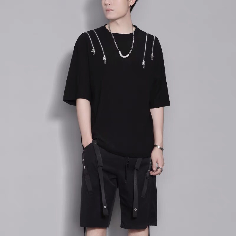 ⚡⚡Áo Thun Đen Phối Khóa Zip Giành Cho Cả Nam Và Nữ-Tee Black Unisex- black t-shirt with four line zip ✅Siêu Thoáng Mát