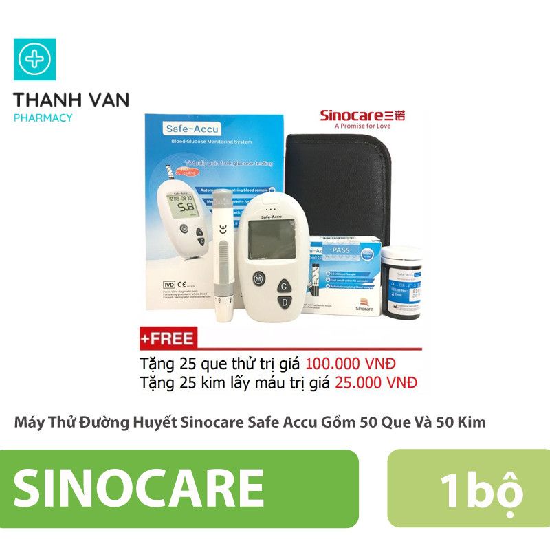 Máy Thử Đường Huyết Sinocare Safe Accu Gồm 50 Que Và 50 Kim