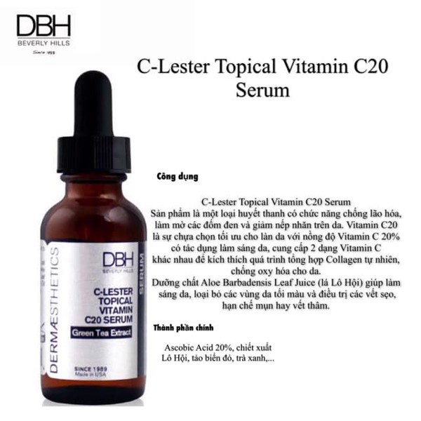 [AUTHENTIC DBH NHẬP KHẨU USA] - Serum ngừa lão hóa chuyên sâu và tăng sinh Collagen Vitamin C20 - DBH C-Lester Topical