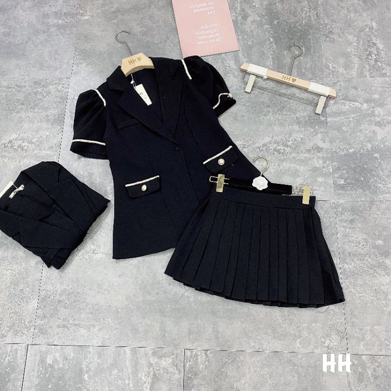 S7101 Set vest tiểu thư, phối viền tay túi, vest dáng dài phối chân váy xếp ly, hottrend cho mùa thu đông, hàng cao cấp | BigBuy360 - bigbuy360.vn