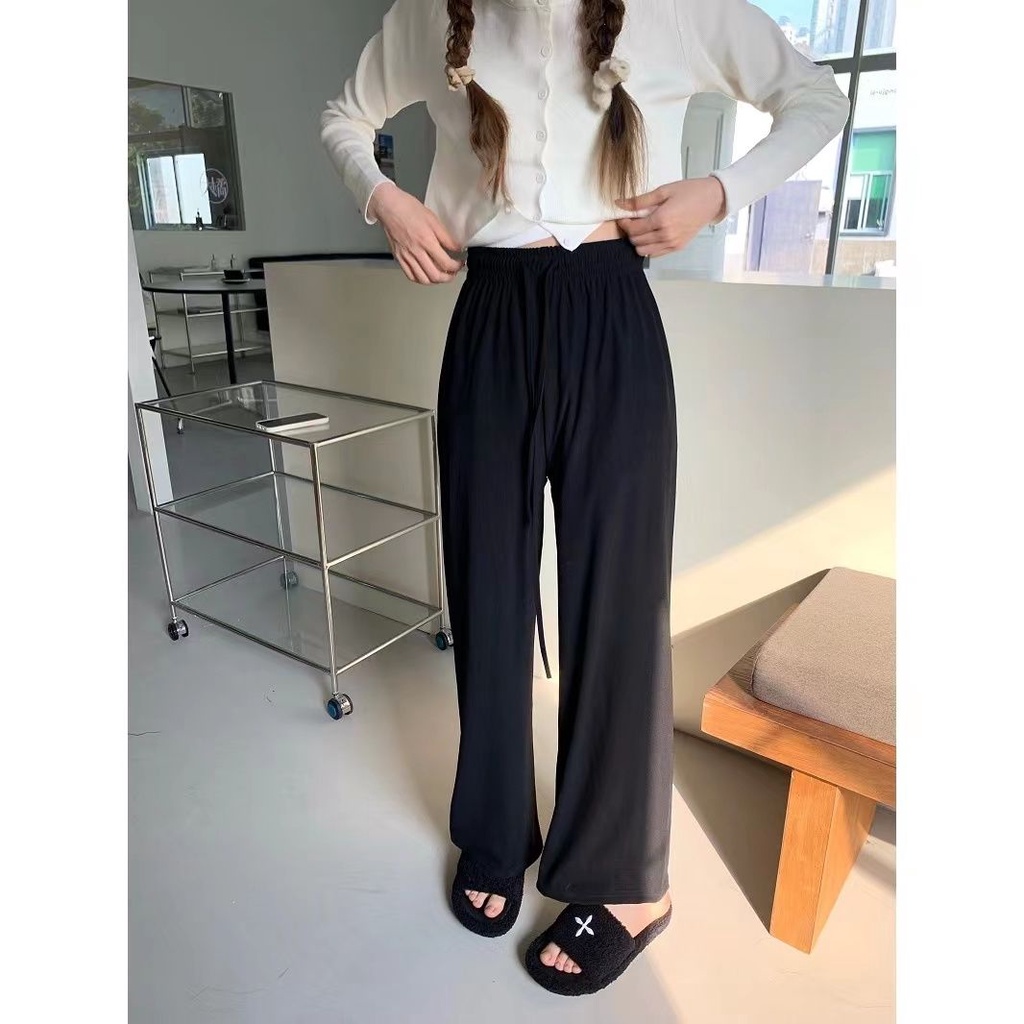 Quần Dài Ống Rộng Lưng Cao Màu Sắc Đơn Giản Hợp Thời Trang Phong Cách Hàn Quốc