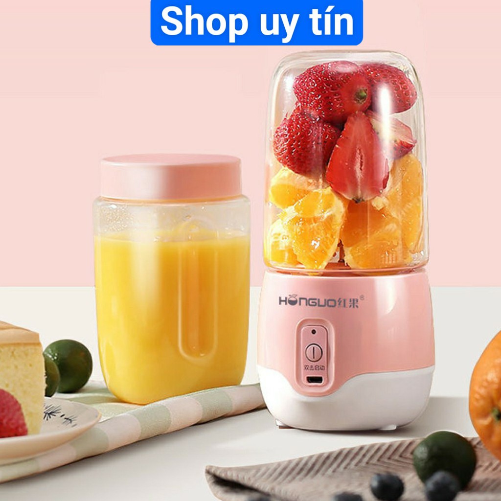 Máy Xay Sinh Tố Cầm Tay Mini Sạc Pin, Máy Xay Sinh Tố Tay Đa Năng Mini 300ml 6 lưỡi HONGUO