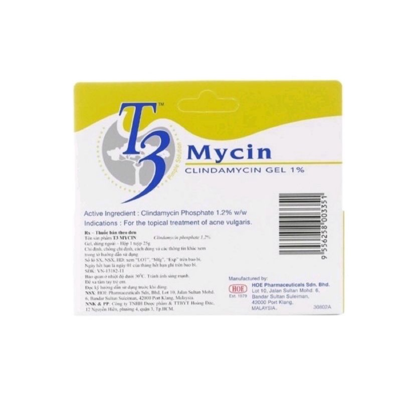 Gel bôi ngừa mụn T3 Mycin 25g- hỗ trợ bôi ngừa mụn bọc, mụn trứng cá, mụn ẩn, mụn