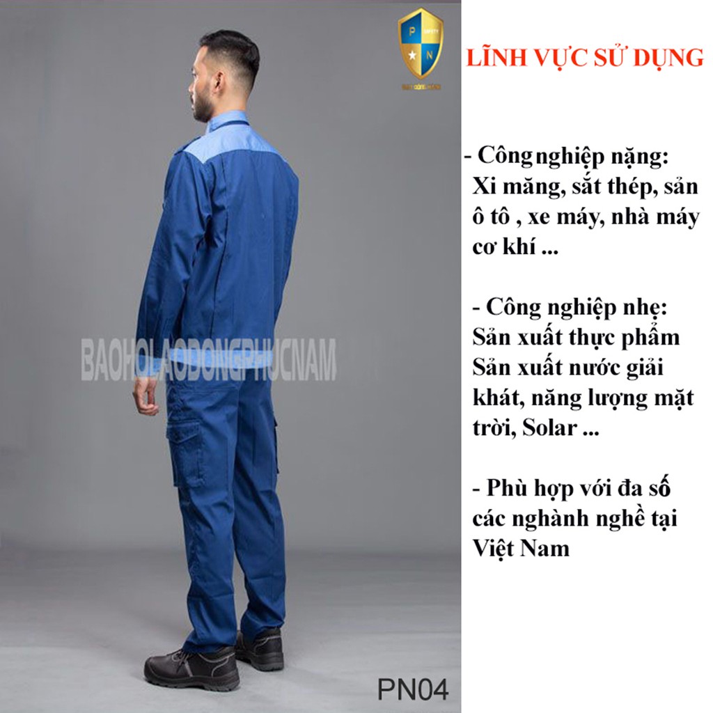 Bộ quần áo bảo hộ lao động PN04, quần áo bảo hộ lao động cao cấp, quần áo bảo hộ lao động vải Pangrim HQ, BHLĐ Phúc Nam