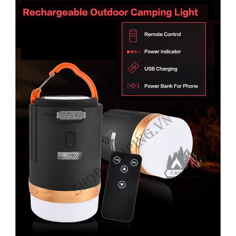 Đèn treo lều cắm trại có điều khiển từ xa kiêm sạc dự phòng tiện dụng