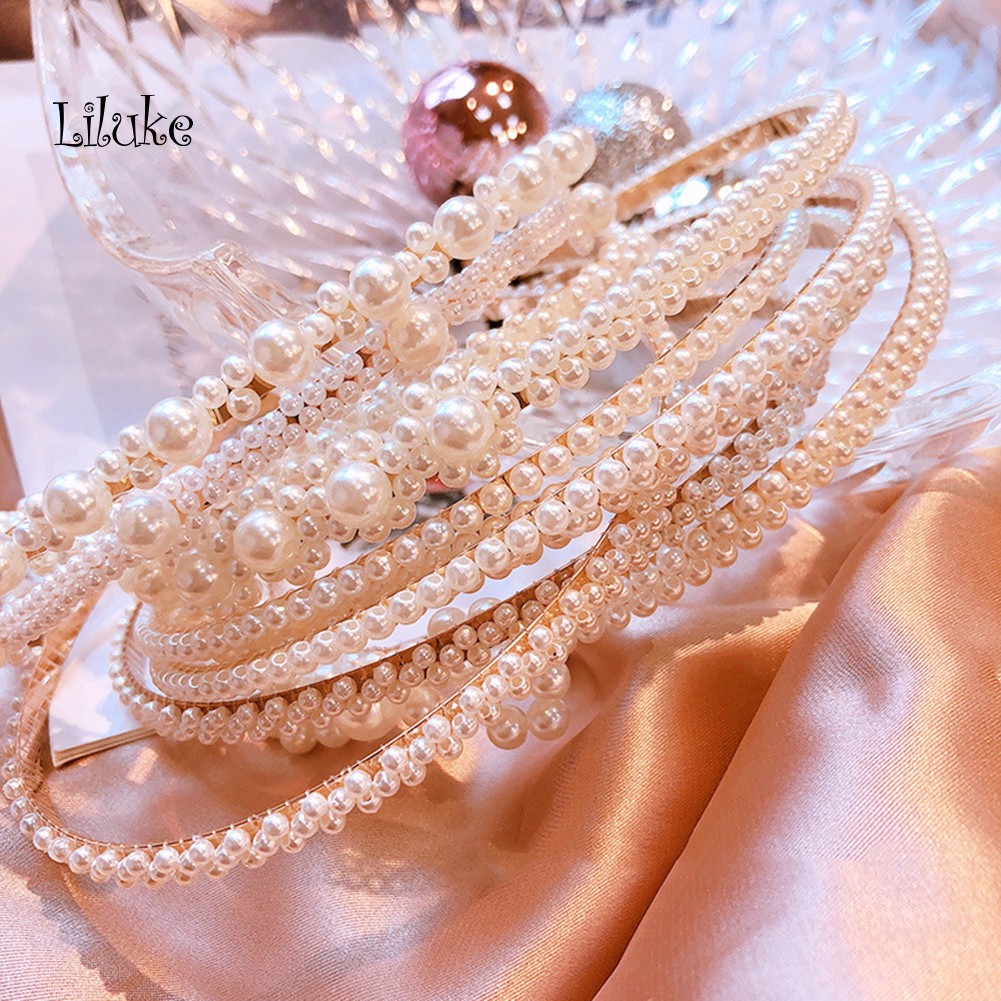 Băng Đô Cài Tóc Đính Hạt Ngọc Trai Giả Thanh Lịch Cho Nữ