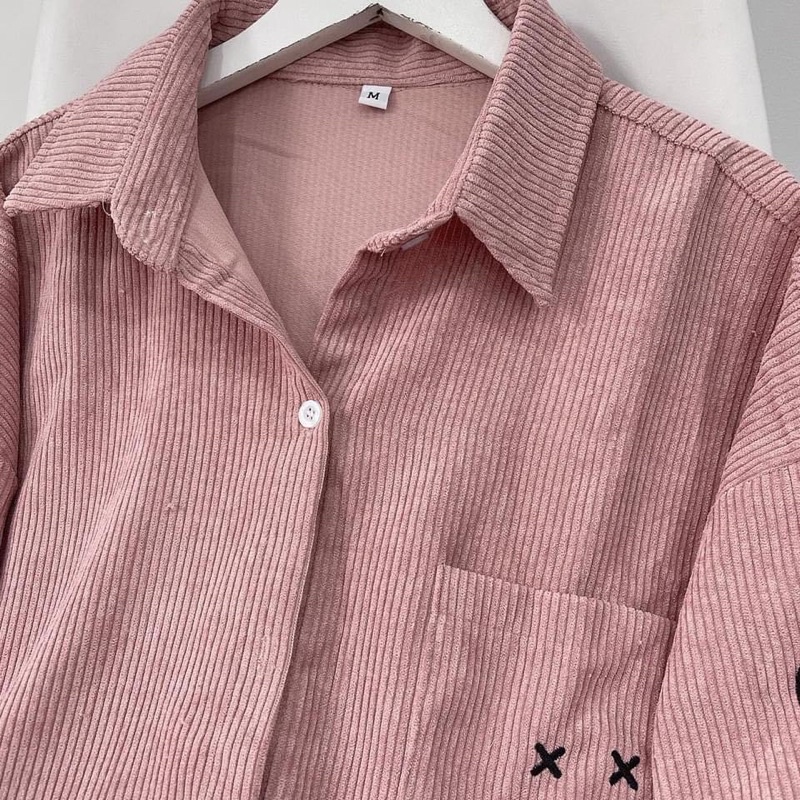 [Mã SKAMFSW175 giảm 10K đơn 50K] [sẵn] Áo Sơ Mi Nhung Gân ICON SMILE PQK Thêu ( ảnh thật ) | BigBuy360 - bigbuy360.vn