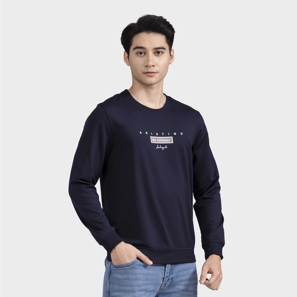 Áo nỉ nam dài tay bo gấu Aristino phom dáng dáng thoải mái, họa tiết trẻ trung, tinh tế - ASW011W2