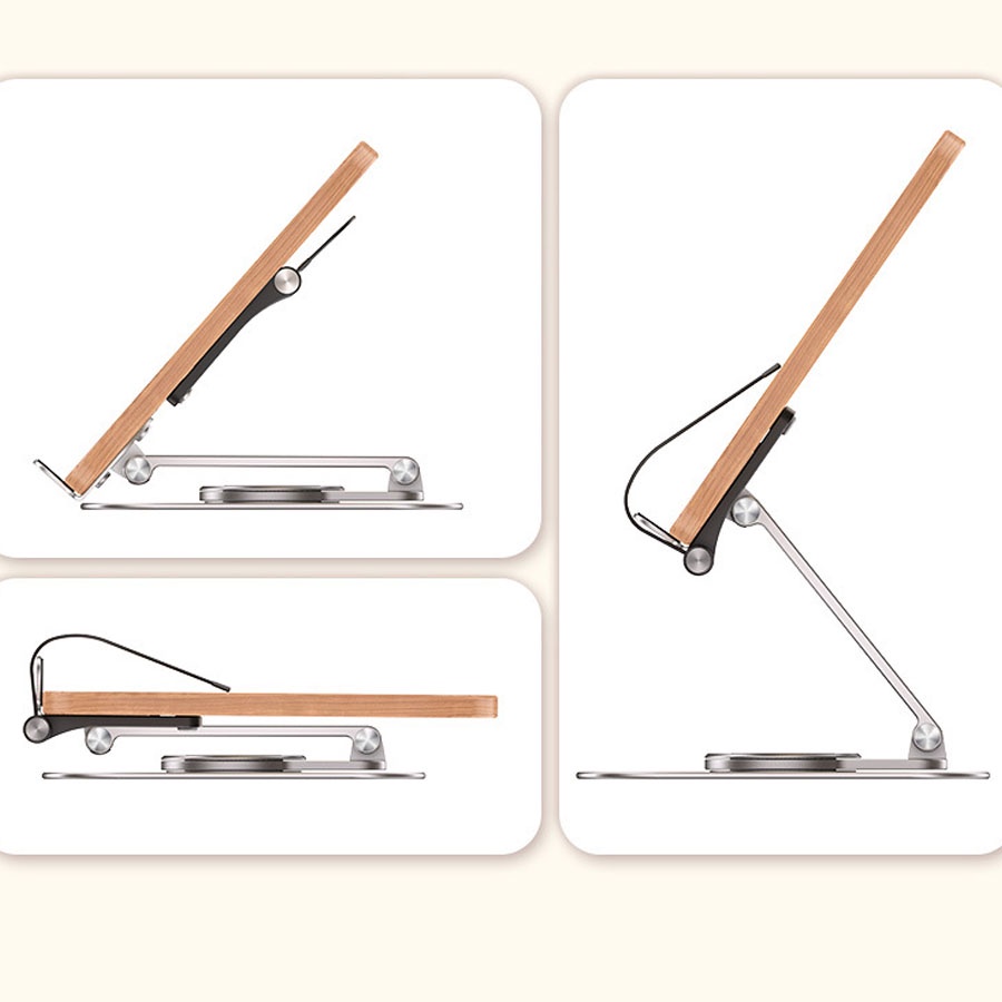 Giá đỡ điện thoại và máy tính bảng, giá kẹp sách xoay 360 độ chịu lực cực tốt, Kẹp điện thoại chất liệu hợp kim nhôm gỗ