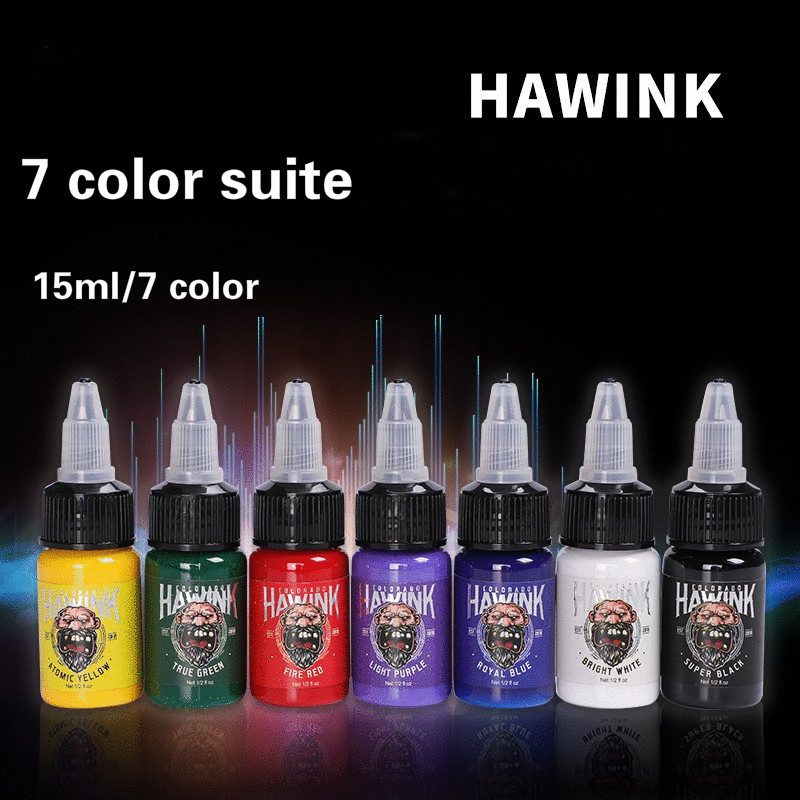 USA Hawink New Coming 7 Basic Colors Professional Tattoo Ink Set Pigment Kit 1/2 oz ( 15 ml) Natural Plant Extracts Pigment