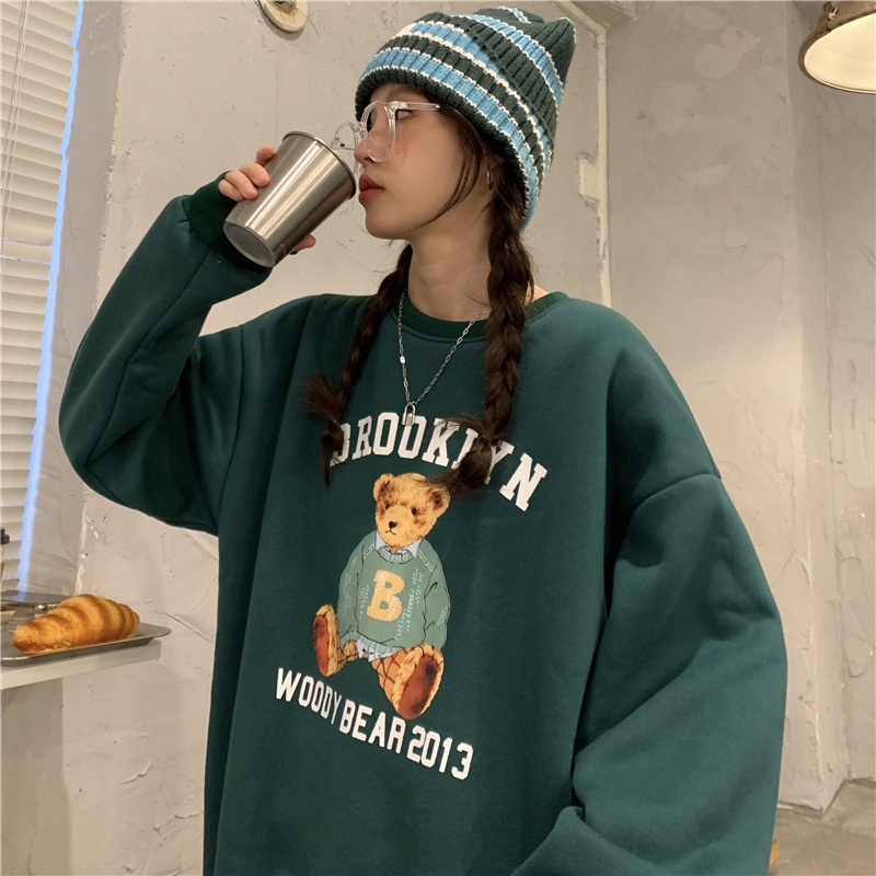 SUXI Áo sweatshirt tay dài dáng rộng thời trang mùa thu mới dành cho nữ