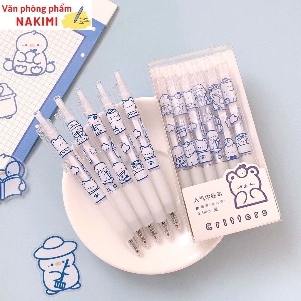 Bút bi hình gấu trắng cute, bút mực gel đen ngòi 0.5mm đồ dùng học tập quà tặng văn phòng phẩm NAKIMI B26