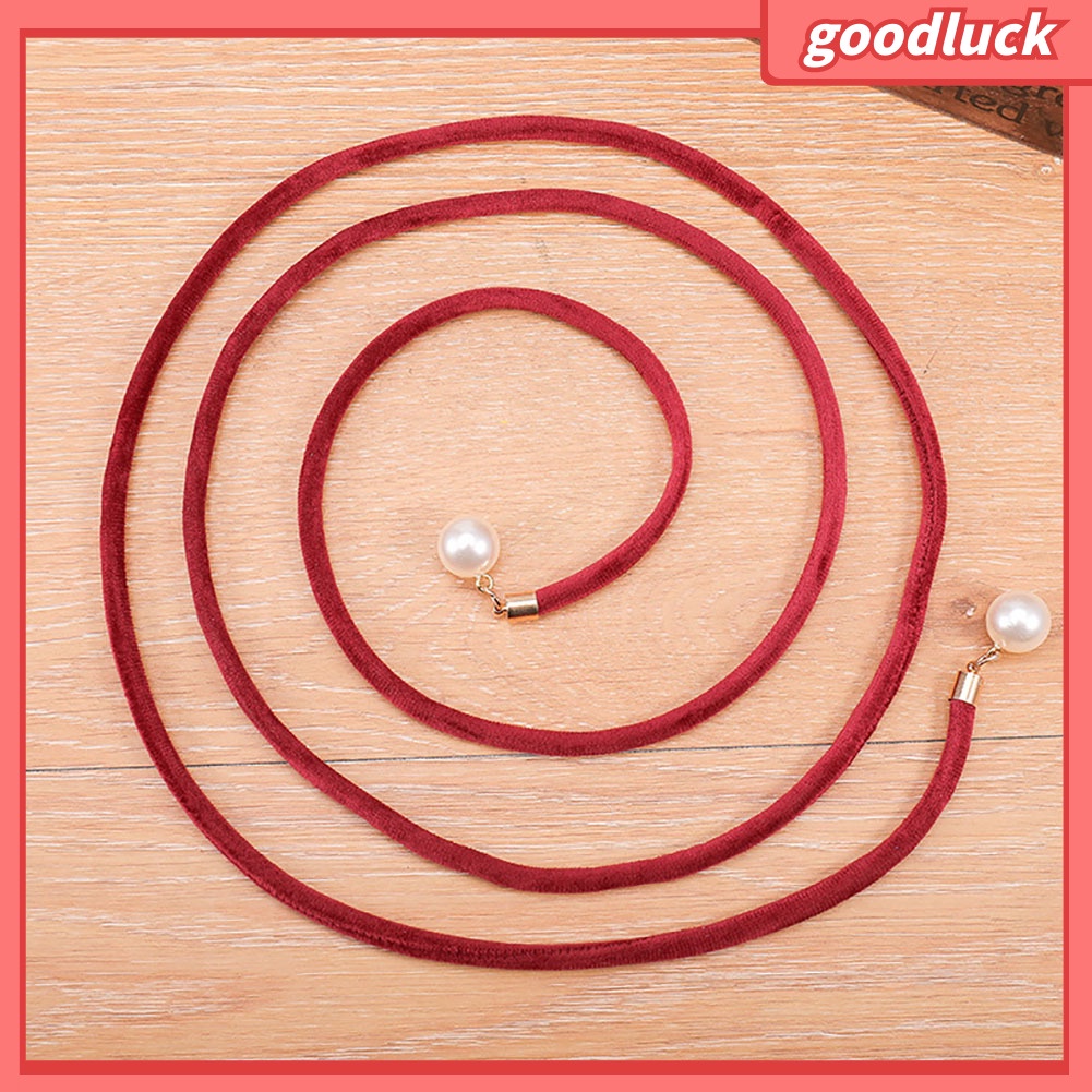 Thắt lưng bản nhỏ đính ngọc trai giả màu trơn