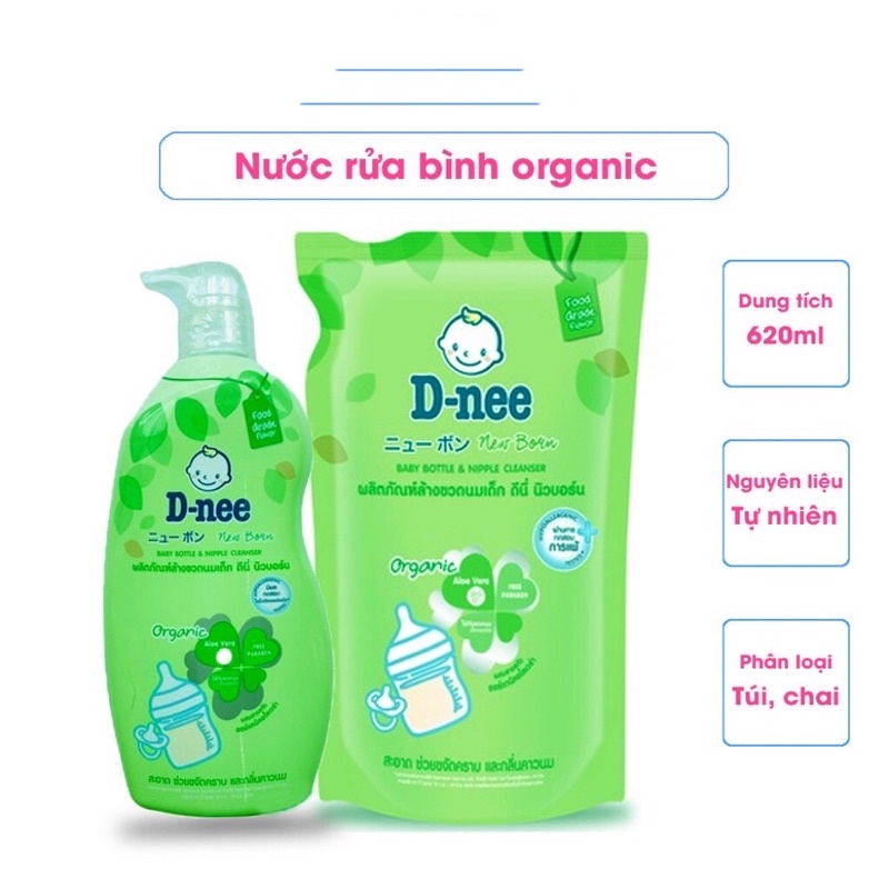 NƯỚC RỬA BÌNH SỮA DNEE ORGANIC 620ML, 600ML DATE MỚI NHẤT