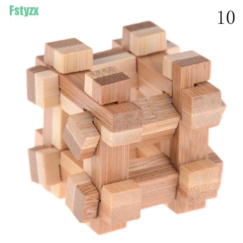 fstyzx Fashion IQ Brain Teaser Kong Ming Lock Wooden Interlocking Burr 3D Puzzles Game Toy Gift