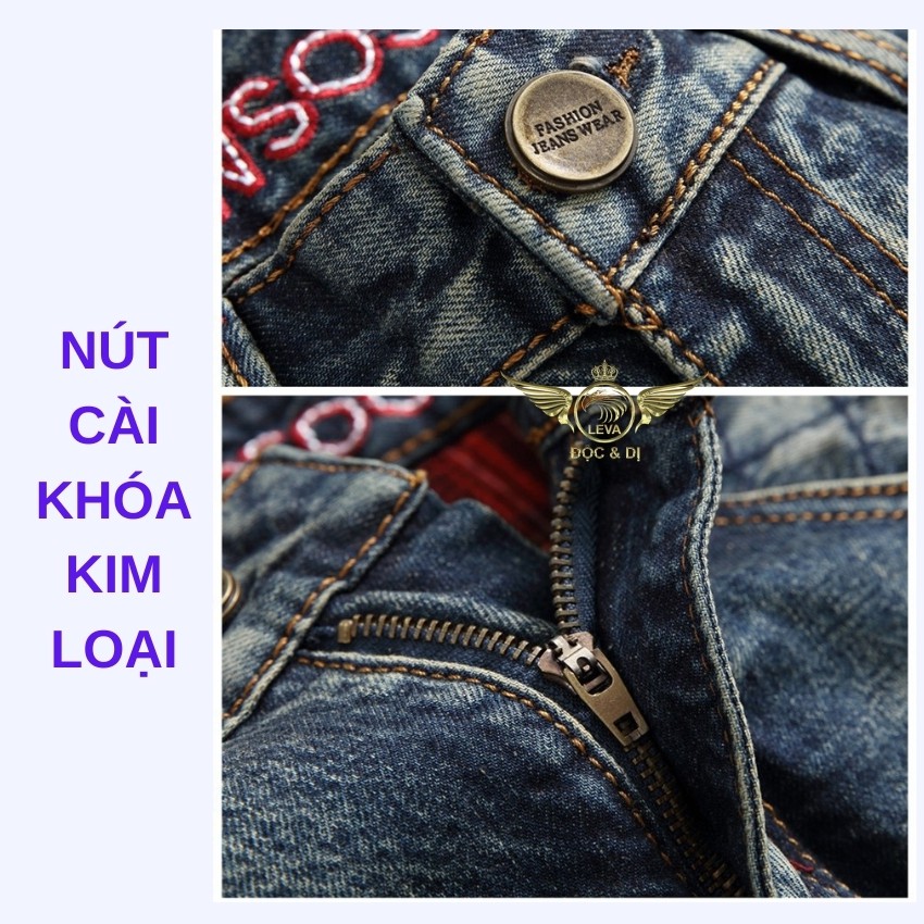 Quần jean nam ống suông cao cấp độc lạ LEVAMEN chất liệu cotton không co giãn Motorbike nhăn gối may phối chỉ QJ060 | BigBuy360 - bigbuy360.vn