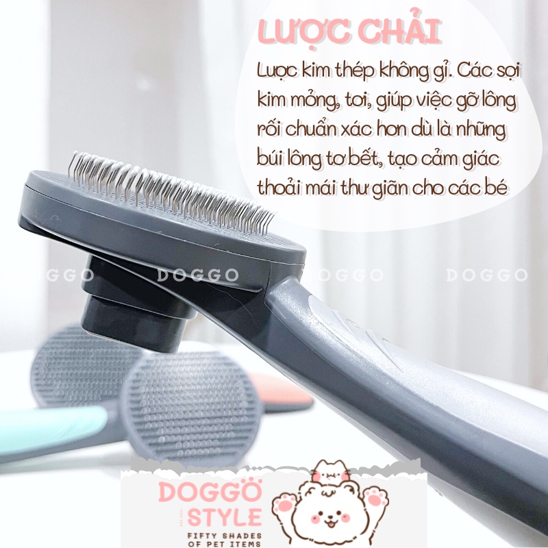 Lược Chải Lông Cho Chó Mèo Có Nút Bấm Gạt Lông DOGGOSTYLE Tay Cầm Cao Su Giúp Mượt Lông Chống Rối Cho Thú Cưng