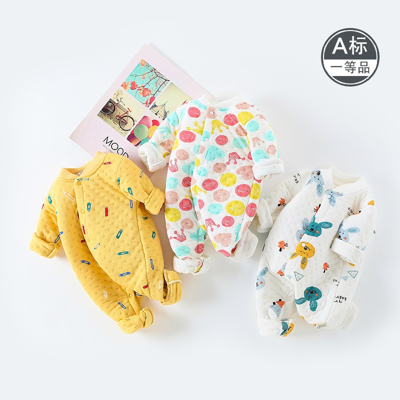 Body trần bông 3 lớp ủ ấm cho bé Trai bé gái 3-12 tháng SLTB04